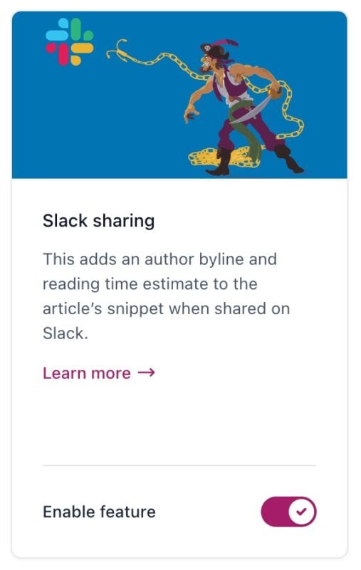 Screenshot showing the toggle to enable of disable enhanced slack sharing Yoast SEO