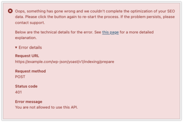An error message with the status code 401.